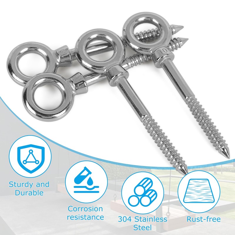 EFUTURETIME 4 x Eye Bolts Stainless Steel with Wood Thread