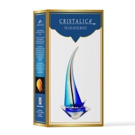 CRISTALICA Glasfigur Schif Höhe ca. 31cm Blau/Hellblau Handarbeit