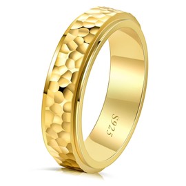 LYTTMAB Sterling S925 Silver 6MM Hammered Spinner Ring, Gold Fidget Ring for Men, Anxiety Ring for Women, Hammered Ring, Spinning Ring, Size 10