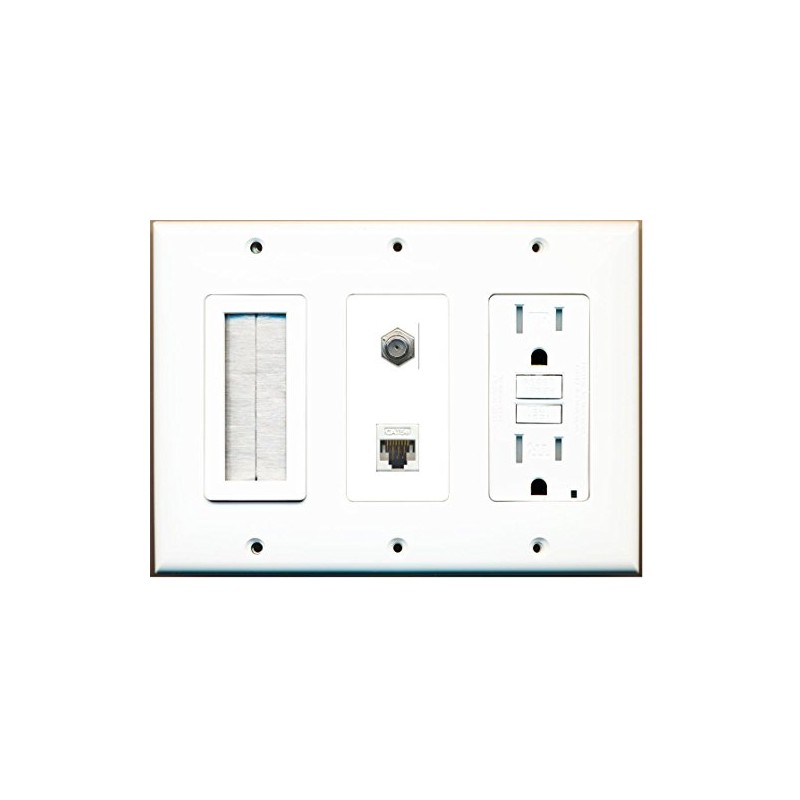 RiteAV - (3 Gang 15A GFCI Outlet Mesh-Brush Coax Cat5e
