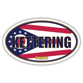 3 Pack 2x3 inches | Kettering City Ohio State Flag | OH Flag Montgomery County Oval State Colors Construction Toolbox, Hardhat, Lunchbox, Helmet, Mechanic, Luggage