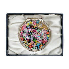 February Mountain Elegant Butterfly and Floral Mother of Pearl Compact Mirror, Dual Magnification (1X & 2.5X) – Lightweight Travel Makeup Mirror in Gift Box (Butterfly)