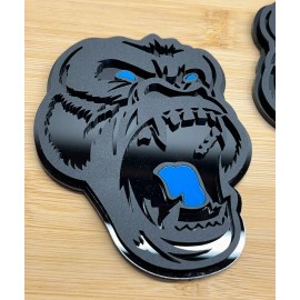 UsaStandard Angry Gorilla L-Blue Eye Car Truck Emblem Badge Matte Black Black Custom PK of 2