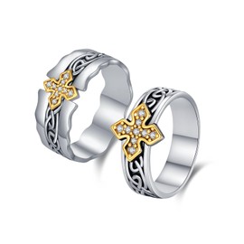 MEDWISE Matching Rings for Couples 925 Sterling Silver Matching Cross Rings Ring Sets for Him and Her Inspirational Jewelry for Women Men Easter Gifts