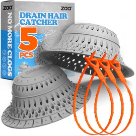 zaa 5 Pcs Bathtub & Shower Drain Hair Catcher, 2 Pack Silicone Collapsible Drain Protector and Drain Cover with 3 Snake Drain Clog Removers, for Pop-Up and Regular Drains of Tub, Shower, Bathroom