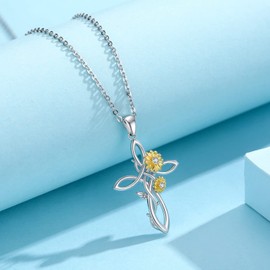 Cross Necklace for Women 925 Sterling Silver Sunflower Cross Necklace Dainty You Are My Sunshine Pendant Necklaces for Women Mom Sunflower Gifts for Mom Wife Daughter Sister