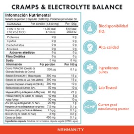 NEWMANITY Cramps Ease Bisglicinato de Magnesio, Potasio y Zinc y Cloruro de Sodio con Electrolitos - 50 dias - Suplemento para Ayudar en la Recuperación Muscular con Ácido Fúlvico y Pimienta Cayenne