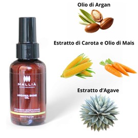 Mallià Argania Shine Oil Arganöl für Haare, flüssige Kristalle gegen Frizz, Politur und Versiegelung mit Doppelspitzen, 100 ml