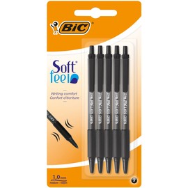 BIC Soft Feel Ballpoint Retractable Pens, Ideal for School and Office, Medium Point (1.0mm), Black, Pack of 5