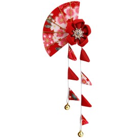 FERCAISH Japanese Tassel Hairpin, Women Japanese Kimono Hair Clip, Japanese Hair Accessories, Flower Fan Hair Clip for Girls and Women (Red)