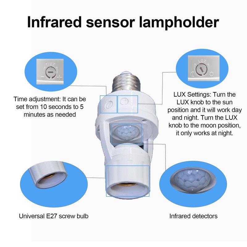 Uuhafsa PIR Motion Sensor Light Socket, E26/E27 Smart Lamp Bulb