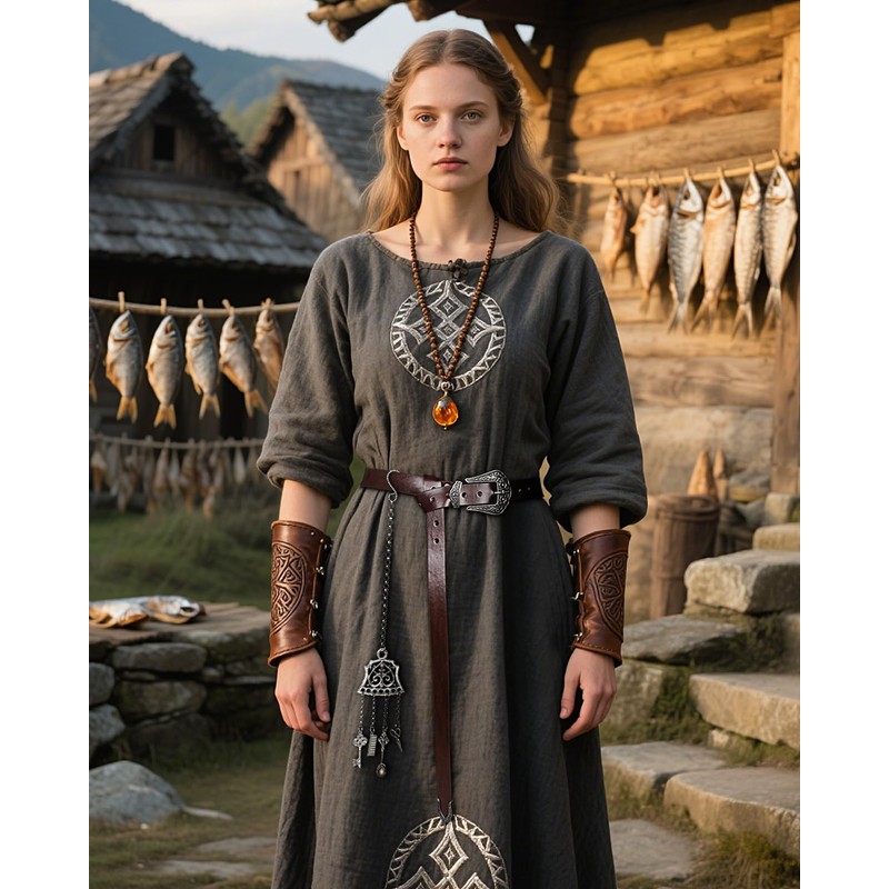 Joukavor Medieval Leather Belt with Chatelaine Tools Clip Renaissance Accessories