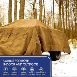 Tarps Now 18 Mil Heavy Duty Canvas Tarp with Nickel Plated Grommets, (8' x 12') - A Grade Multi-Purpose Tarpaulin Sheet Cover for Canopy Tent, Roof, Camping - Tan, 16 oz