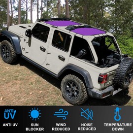 Coverspec JL Top Sun Shade Roof Compatible with Jeep Wrangler 2 or 4 Door 2018 to 2023 Sunshade Sunroof Blocks UV Wind Noise Purple Mesh for Front and Rear 2 pcs
