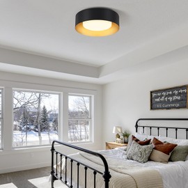 Goomavi Modern Flush Mount Ceiling Lights,Minimalist 12.5IN Round Close to Ceiling Light Fixture,Black and Gold Metal Ceiling Lighting Lamp for Entryway,Hallway,Kitchen,Bedroom