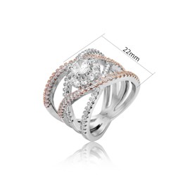 TSECIMGS Platinum-Plated Rose Gold Two Tone Ring Creative Crossover Design with Sparkling CZ Diamond Engagement Anniversary Band Ring for Women(7)