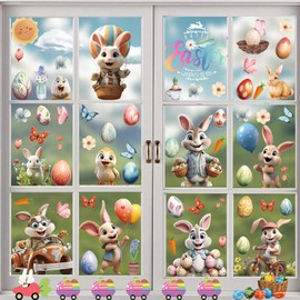 Shinybox Easter Window Decoration, 9 Sheets Window Pictures, Colourful Easter Window Decoration, Easter Window Decoration, Reusable Decorations, Window Decoration Rabbit, Chick, Easter Egg (A)