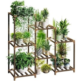 Bamworld Multiple Plants 3 Tiers 7 Potted Ladder Plant Holder Table Plant Pot Stand Boho