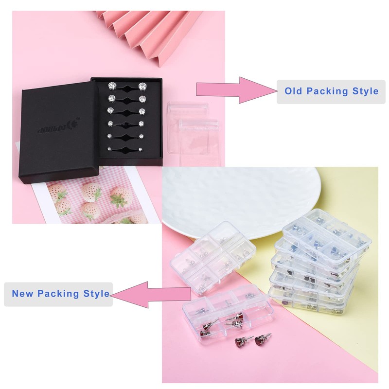 Stud Earrings Set,Clear Cubic Zirconia 316L Stainless Steel Earrings for