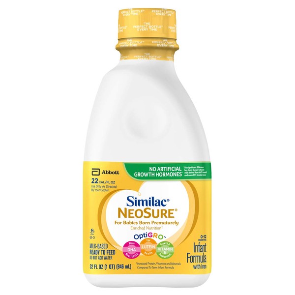 Similac NeoSure Infant Formula with Iron, For Babies Born Prematurely, Ready-to-Feed bottles, 1 qt (Pack of 6)