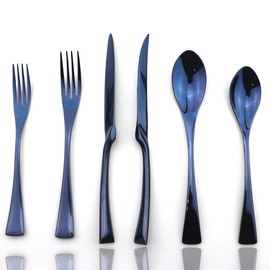 JASHII Luxury Jubilee Blue Flatware Set 20-Piece Iridescent Silverware Sets Replace Black Mirror Polished, 18/10 Stainless Steel Utensils For 4,Dinner Knife STEAK Knife Fork DINNER DESSERT Spoon