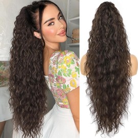 PORSMEER Claw Ponytail Hair Extension 30 inches, Clip in Ponytail Extensions Long Curly Wavy Ponytail Hair Extension Jaw Clip on Pony Tails Hairpiece for Women (Dark Brown)