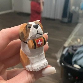 Selsela St. Bernard Dog Wooden Figurine - Hand-Carved Miniature Rescue Dog Statue. Artisan Pet Sculpture. Home Decor & Gift Collectible