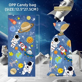 YQWIN 100Pcs Outer Space Party Bags Outer Space Party Decorations Space Candy Bags Space Goodie Bags Space Party Favor Bags Outer Space Cellophane Bags Galaxy Theme Cellophane Party Favors Bags