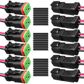 SDYYDS 6Pack 2-Pin DT Waterproof Connectors 16 AWG with Heat Shrink Tubes - Male Female 2-Wire Automotive Electrical Connectors for Car Truck Boat Outdoor