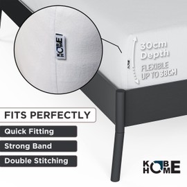 KOBEHOME Fitted Bed Sheet, Super Soft, 100% Cotton 130 gr/m² Jersey Fitted Sheet, 38 cm Edge Height, Jersey Knit, Wrinkle Free, Stay in Place, Fit Mattress Deep (White, 90-100 cm x 200-220 cm)