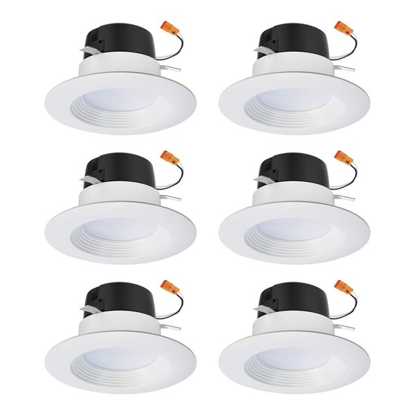 HALO 4 inch Recessed LED Can Light – Retrofit Ceiling & Shower Downlight – 3000K -Baffle White Trim (6 Pack)