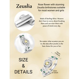 Rose Rings for Women Sterling Silver Adjustable November Birthstone Citrine Ring Anniversary Valentines Day Mothers Day Jewellery Gifts