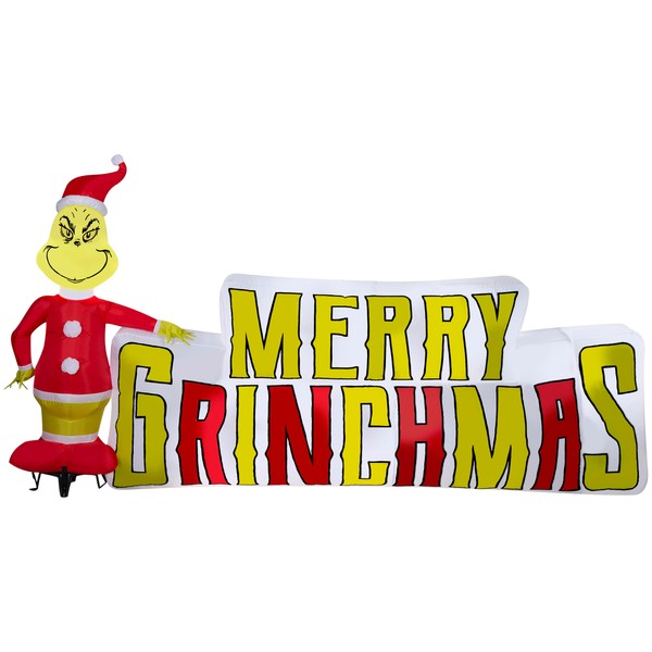 Gemmy Christmas Inflatable Grinch with Merry Grinchmas Sign, 5 ft