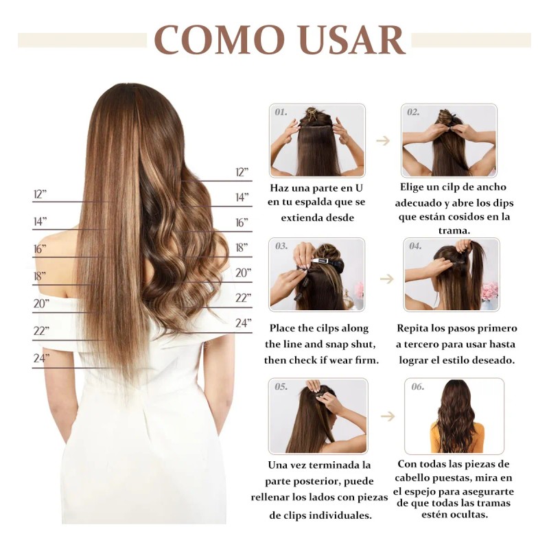 Clip En Extensiones De Cabello 8 Piezas De Cabeza Completa