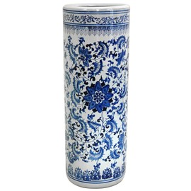 Red Lantern Oriental Furniture 24" Floral Blue & White Porcelain Umbrella Stand