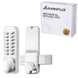 ANNFUZ Mechanical Keyless Keypad Entry Door Knob Lock with Bolt,Single-Sided Passcode Combination Door Handle Lever Set,Interior Exterior Manually Locking,for Front Gate,No Electronic,Pearl Chrome