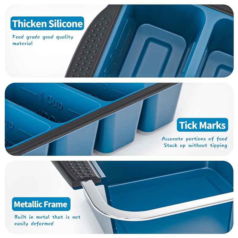 GORCI Silicone Freezer Tray With Lid, 8 Large 1 Cup