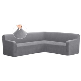 ALIECOM Velvet Corner Couch Covers L Shape Sofa Cover Sectional Stretch Soft Thick Plush U Shaped Sectional Slipcovers Living Room Pet Dogs Universal Non Slip Furniture Protector (Medium Grey, Large)
