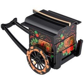 Nakatani Brothers Shokai 33-3212 Yamanaka Lacquerware 6.0 Gosho Car 3-Tier Accessory Included, Black Flower Drum
