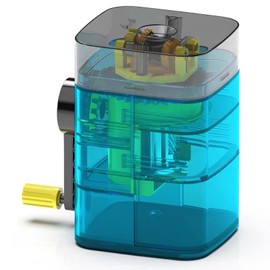 Manual Pencil Sharpener Automatic Pen Feeding Hand Cranking Clear Structure Plastic Metal Portable Pencil Sharpener Transparent Blue
