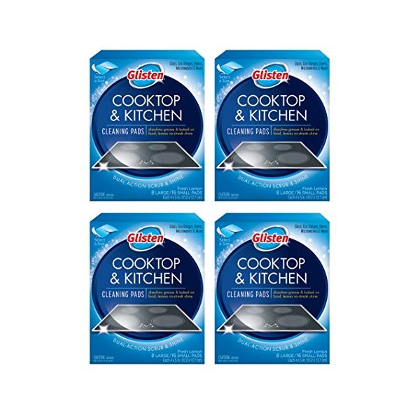 Glisten GC0608T Cooktop & Kitchen Cleaning, 8 Large/16 Small Pads Per Box, 4 Pack