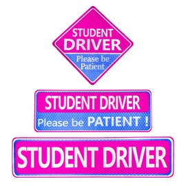 Ohleats 3PCS Student Driver Car Magnet, Magnetic Reflective New Drivers Safety Warning Decal, Removable Please Be Patient Rookie Driver Bumper Sticker Sign, Car Accessories