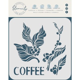 Coffee Stencil 10x10 Inch (M) - Coffee Bean Plant Word Art Stencils for Painting Stencil