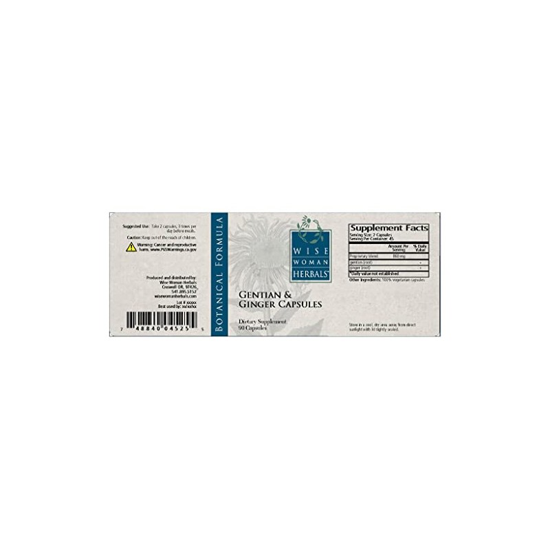 Wise Woman Herbals – Gentian & Ginger Capsules - All-Natural