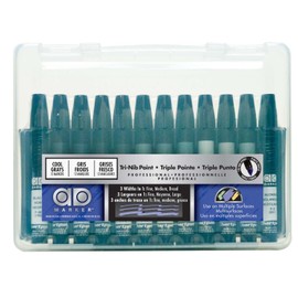 The Original Chartpak AD Markers, Tri-Nib, 12 Assorted Cool Grey Colors in Plastic Carrying Case, 1 Each (AD12SETCG)