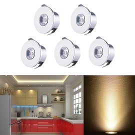 Sorfia 5 Pack 1W Mini LED Recessed Lighting, 1 Inch Recessed LED Lights with Driver Power Supply, AC 110V Under Cabinet Lighting Under Cabinet Lights 120LM 3000K Warm White