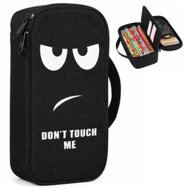 MotiMind Don't Touch Me Pencil Case Funny Pen Pouch Bag Cool Organizer 9 x 4.3 x 2.8 Inch Desk Travel Gift Don't Touch Me(Black)