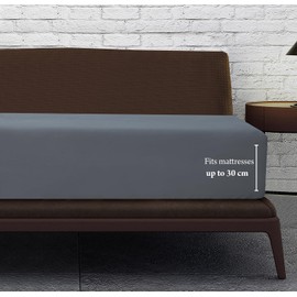 Linen Home Grey Double Fitted Sheet Deep fit 12''/30cm Microfibre Easy Care Fitted Bed Sheets Double - Super Soft Brushed Wrinkle and Fade Resistance Bedding (Double, Grey)