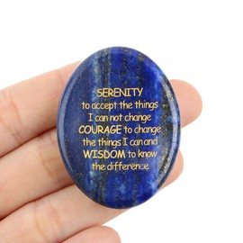QINJIEJIE Serenity Prayer Lapis Lazuli Stone Healing Crystals Thumb Stones Engraved Inspirational Stones Anxiety Relief Items Worry Stones for Anxiety Encouragement Gifts for Women Men