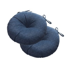 Magpie Fabrics Outdoor Round Bistro Seat Cushions with Ties, Fluffy Tufted Patio Chair Pads 15"x15"x4" Set of 2 Waterproof Floor Pillow for Home Garden Balcony Kitchen Office Porch, Blue Navy Textured